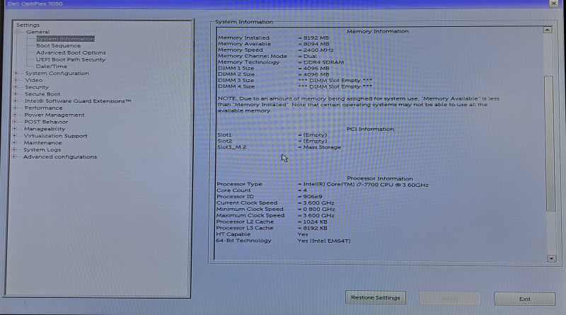 Dell OptiPlex 7050 SFF | i7-7700 @ 3.60GHz 4C, 8GB DDR4, 256GB NVMe