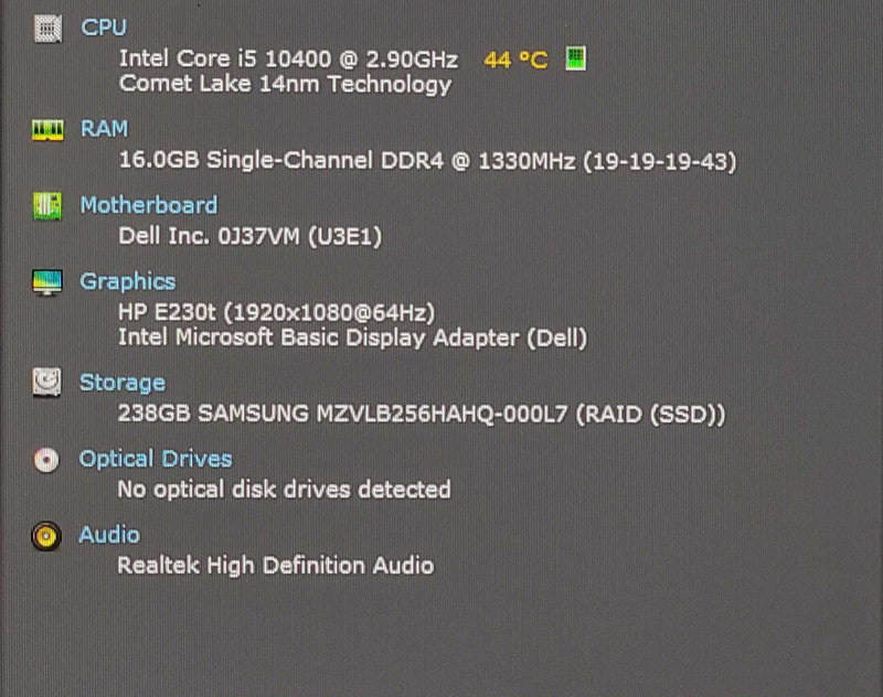 Dell Optiplex 7080, i5-10400 2.90GHz 6C, 16GB DDR4, 256GB NVMe
