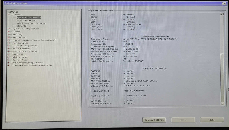 Dell Optiplex 7080, i5-10400 2.90GHz 6C, 16GB DDR4, 256GB NVMe