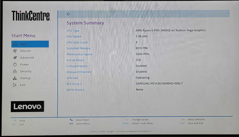 Lenovo M75q-1 USFF, Ryzen 5 PRO 3400GE 3.30GHz 4C, 8GB DDR4, 256GB NVMe, PWR