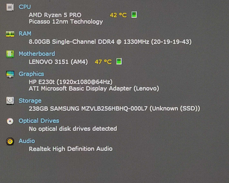 Lenovo M75q-1 USFF, Ryzen 5 PRO 3400GE 3.30GHz 4C, 8GB DDR4, 256GB NVMe, PWR