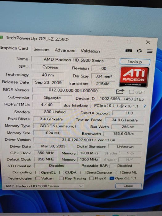 GIGABYTE AMD RADEON 5870 1GB PCIE %