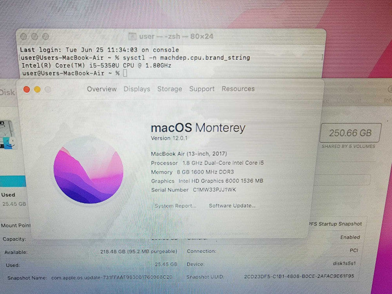 Apple Macbook Air 2017 13\\" 2-Core i5-5350U @ 1.8GHz 8GB DDR3 250GB SSD (