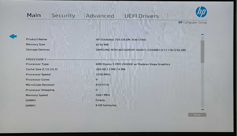HP EliteDesk 705 G4 DM 35W (TAA), AMD Ryzen 5 Pro 2400GE, 8GB DDR4, 256GB NVMe, WiFi, PWR
