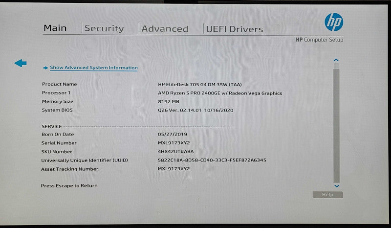 HP EliteDesk 705 G4 DM 35W (TAA), AMD Ryzen 5 Pro 2400GE, 8GB DDR4, 256GB NVMe, WiFi, PWR