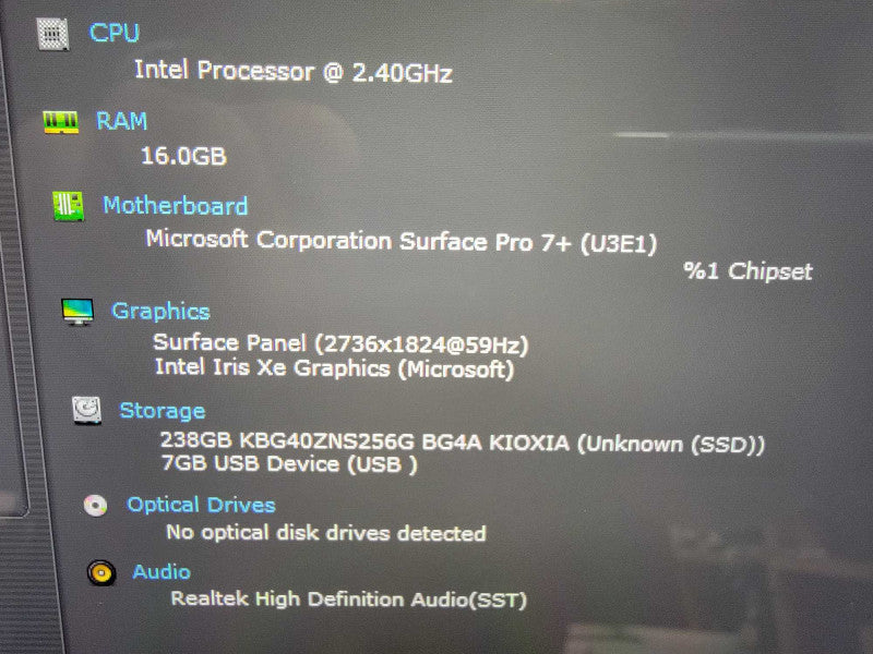 MS Surface Pro 7+ 1960 | i5-1135G7 @2.4GHz | 16GB RAM | 256GB SSD