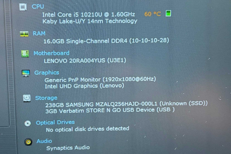 Lenovo ThinkPad E14 Intel Core i5-10210U@1.6GHz 16GB RAM 256GB SSD  Lap200