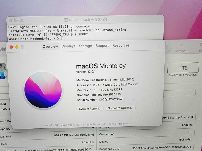 Apple Macbook Pro Retina 2015 15\\" 4-Core i7-4770HQ @ 2.2GHz 16GB DDR3 1TB SSD (