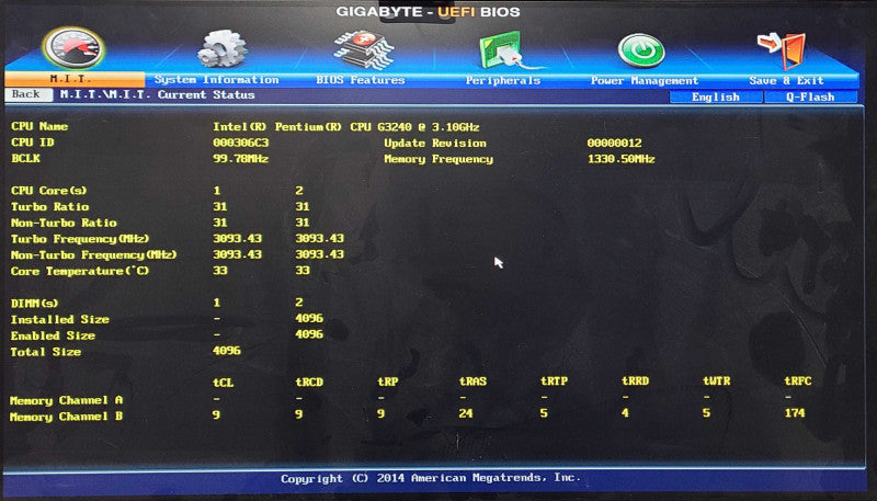 Custom PC/GIGABYTE H81M-S2H, Intel Pentium G3240 3.10GHz, 4GB DDR3, No HDD