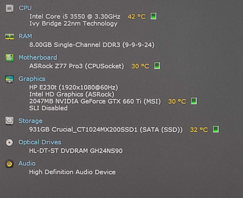 Custom PC/ASROCK Z77 Pro3, i5-3550 3.30GHz, 8GB DDR3, 1TB SSD, GTX 660 Ti 2GB