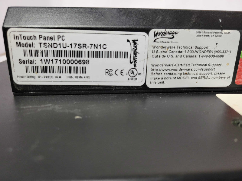Wonderware InTouch Panel PC TSND1U-17SR-7N1C, No HDD, READ _
