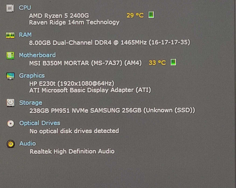 Custom PC/MSI B350M-MORTAR, AMD Ryzen 5 2400G, 8GB DDR4, 256GB NVMe