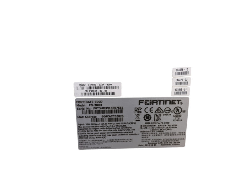 Fortinet Fortigate-300D | FG-300D | 1U Firewall Security Appliance | Q