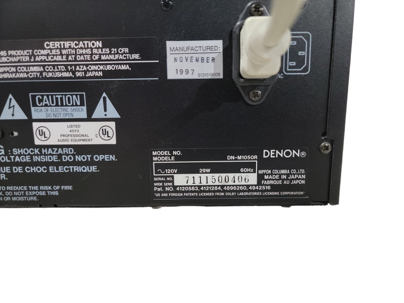 Denon Professional MD Recorder DN-M1050R| For Parts or Repair