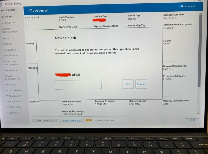 Dell XPS 13 9300 TOUCH i7-1065G7 Password Locked For Parts READ!  Lap200