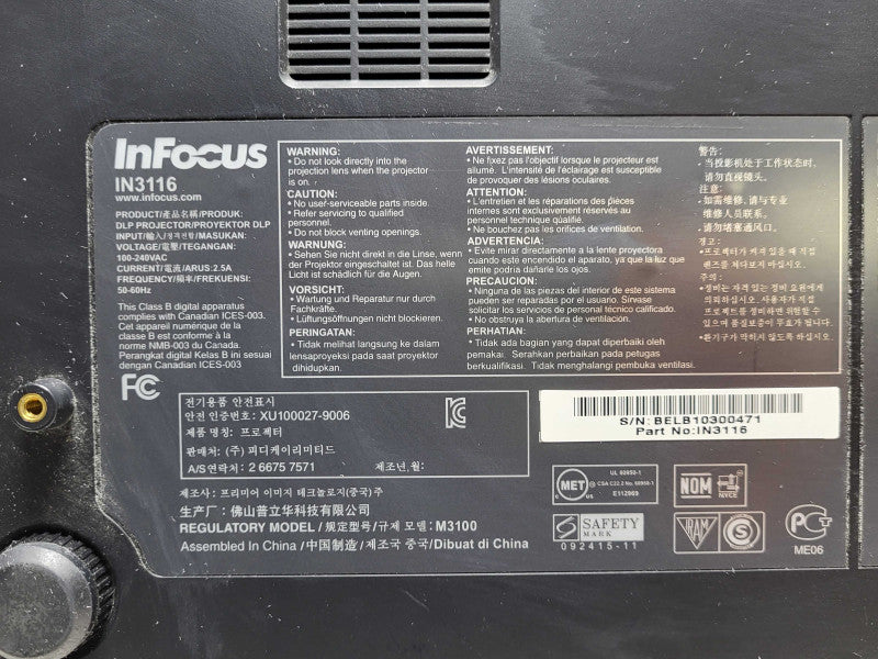 InFocus IN3116 HDMI VGA 3500 Lumens Projector 3104 Hours No remote controller $