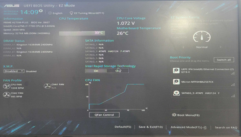 Custom PC/ASUS PRIME H270M-PLUS, i7-7700 3.60GHz, 32GB DDR4, 256GB NVMe !