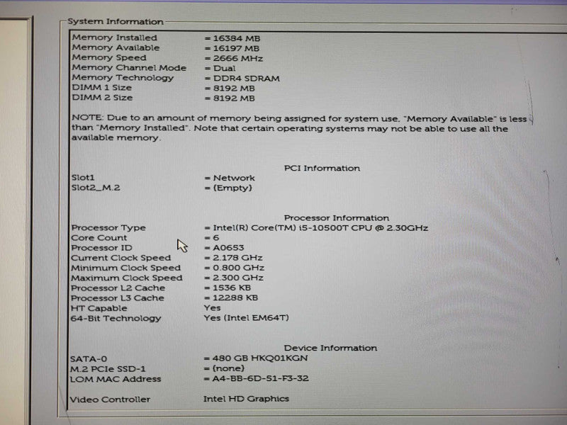 Dell Optiplex 5480 AIO 23.8\\" i5 -10500T @ 2.3GHz 16GB DDR4 480GB SSD READ $