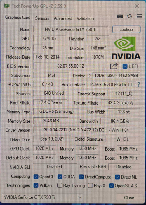 MSI Geforce GTX 750 TI | 2GB GDDR5 Low Profile Graphics Card | HDMI, DVI