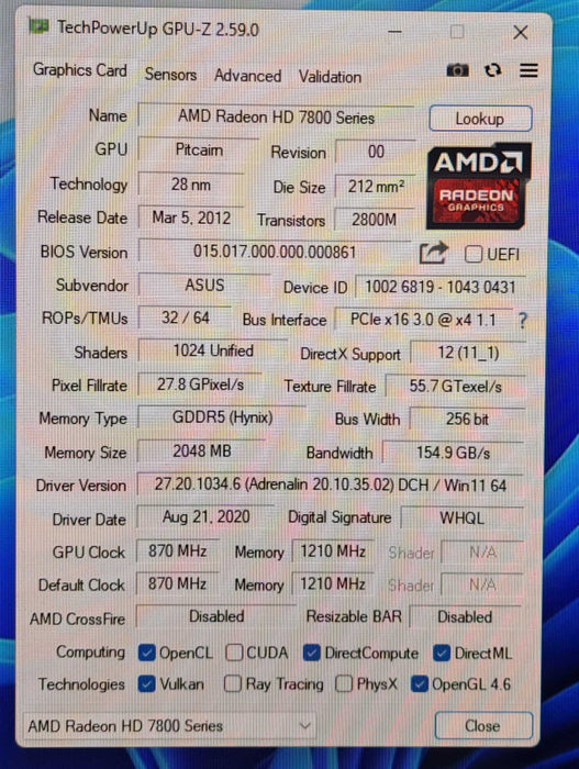 ASUS 7850 HD7850-DC2-2GD5 Radeon 2GB DirectCUII Graphics Card