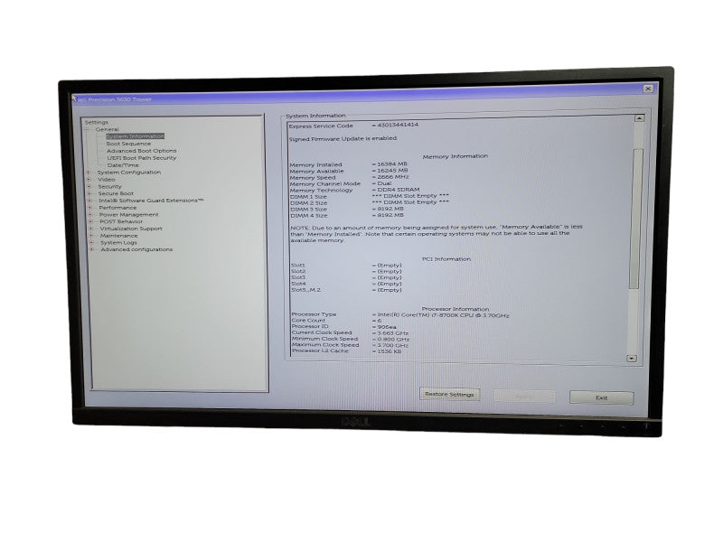 Dell Precision 3630 Tower i7 - 8700K CPU @ 3.70GHz 16GB DDR4 Ram Î¸