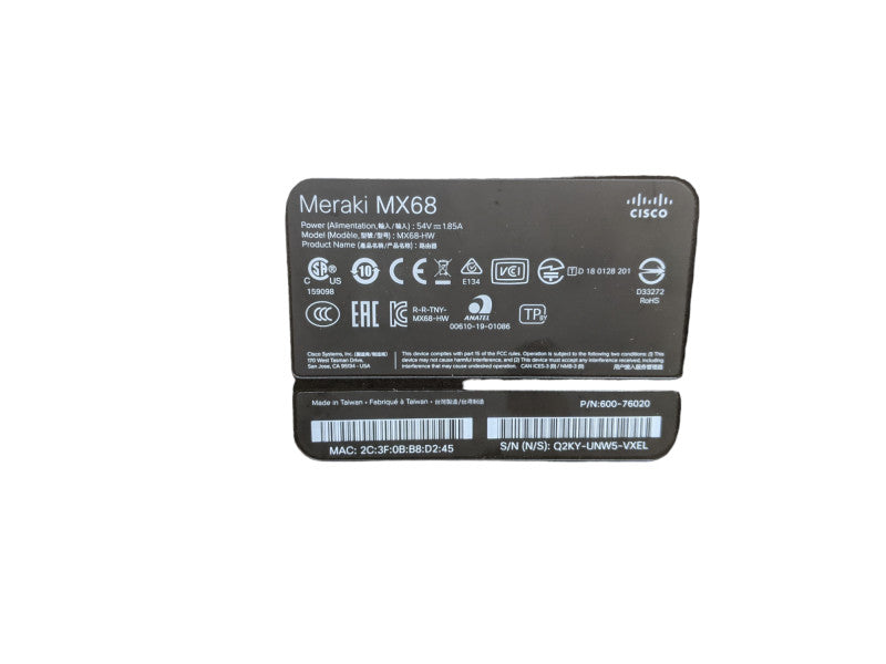 Cisco Meraki MX68 | MX68-HW | UNCLAIMED | Cloud Managed Security Appliance