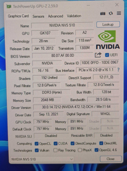 Nvidia NVS 510 | 2GB GDDR3 Graphics Card | 4x Mini DisplayPort | Low Profile