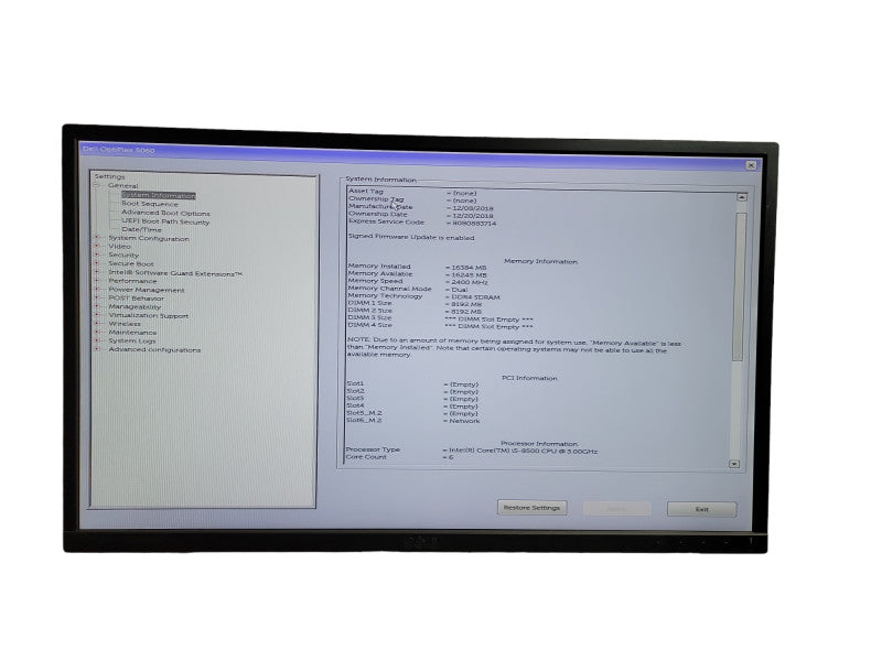 Dell OptiPlex 5060 SFF i5 - 8500 CPU @ 3.00GHz 16GB DDR4 Ram Î¸