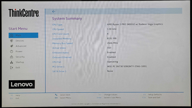 Lenovo M75q-1 USFF, Ryzen 5 PRO 3400GE 3.30GHz 4C, 8GB DDR4, 256GB NVMe, PWR