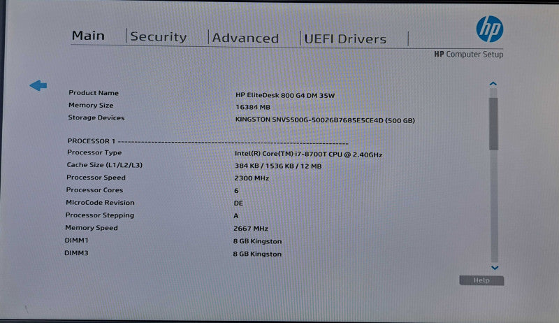 HP EliteDesk 800 G4 USFF | i7-8700T @ 2.40GHz 6C, 16GB DDR4, 500GB NVMe, WiFi