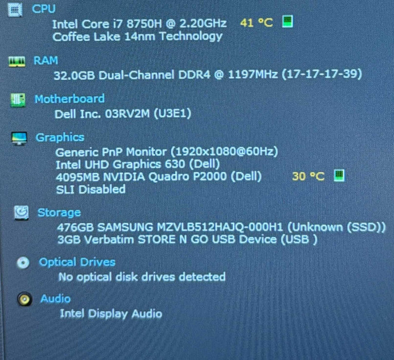 Dell Precision 7530 i7-8750H QUADRO P2000 32GB RAM 512SSD LCD Stain READ!  Lap200