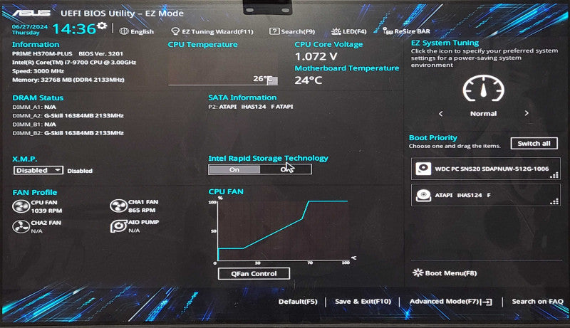 Custom PC/ASUS PRIME H370M-PLUS, Intel i7-9700 3.00GHz, 32GB DDR4. 512GB NVMe