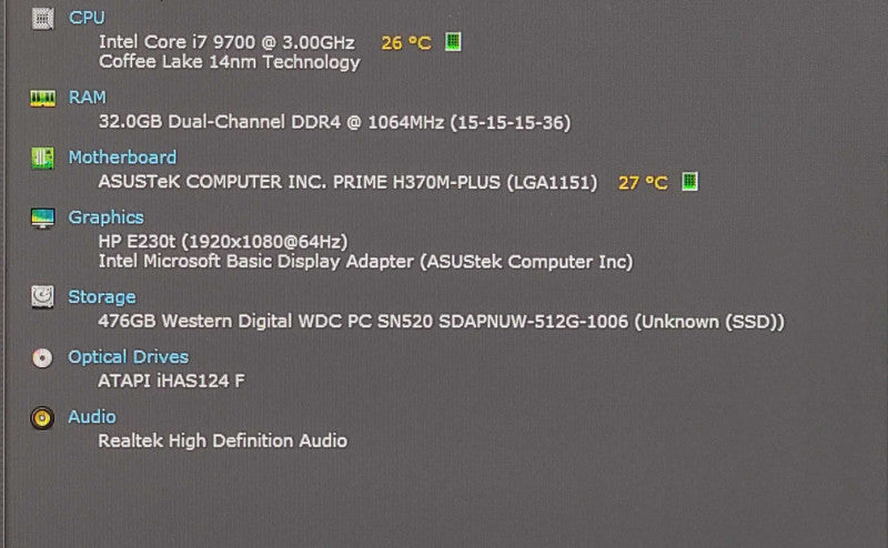 Custom PC/ASUS PRIME H370M-PLUS, Intel i7-9700 3.00GHz, 32GB DDR4. 512GB NVMe