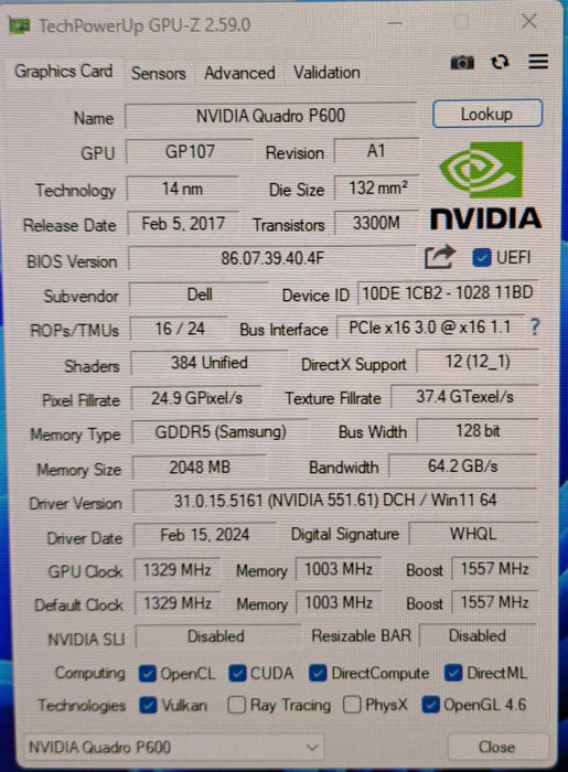 NVIDIA Quadro P600 | 2GB GDDR5 PCIe Graphics Card | 4x Mini DP