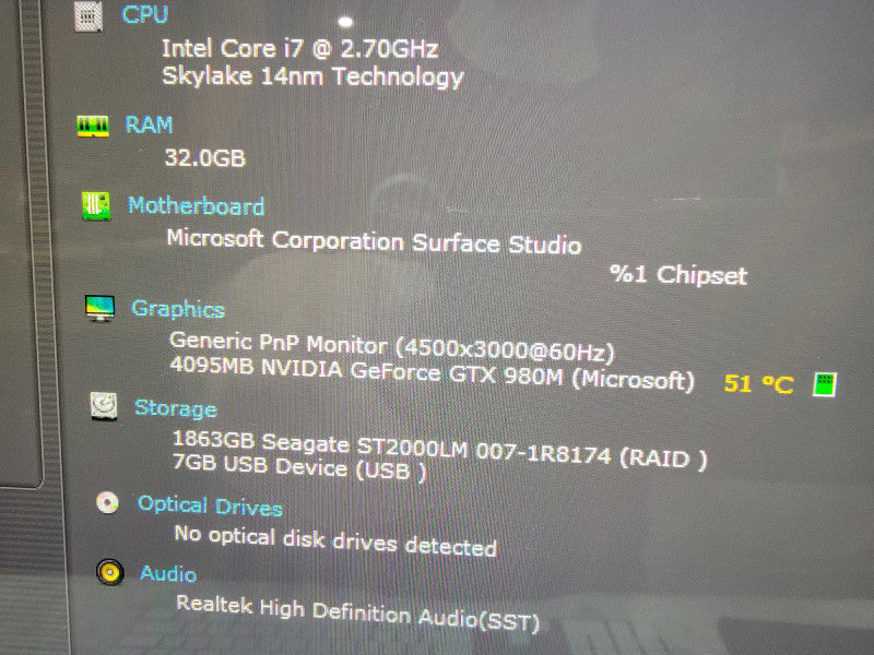 MS Surface Studio i7-6820 @2.7GHz | 32GB RAM | 2TB HDD