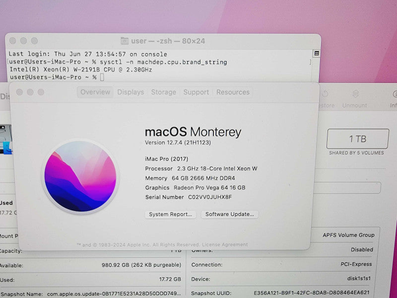 Apple iMac Pro 2017 27\\" 18-Core Xeon W-2191B @ 2.3GHz 64GB DDR4 1TB SSD Radeon Pro Vega 64 16GB [Read] (