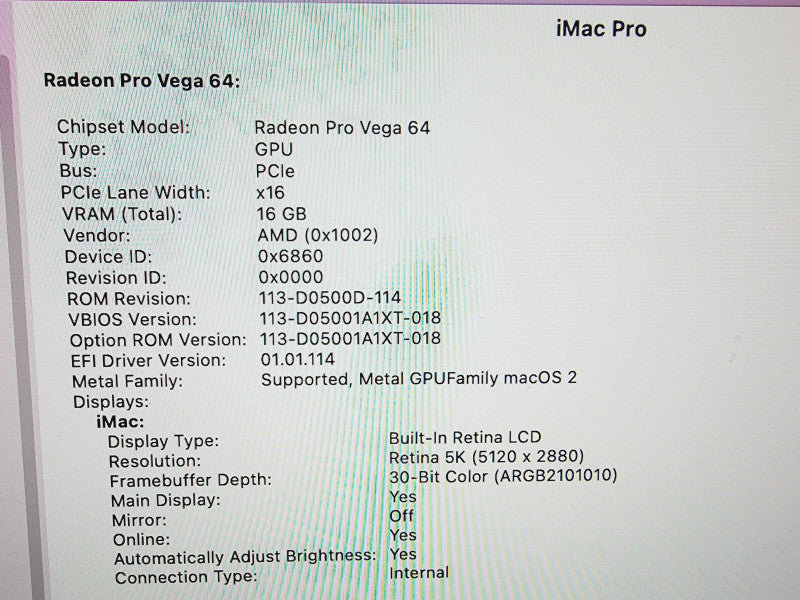 Apple iMac Pro 2017 27\\" 18-Core Xeon W-2191B @ 2.3GHz 64GB DDR4 1TB SSD Radeon Pro Vega 64 16GB [Read] (