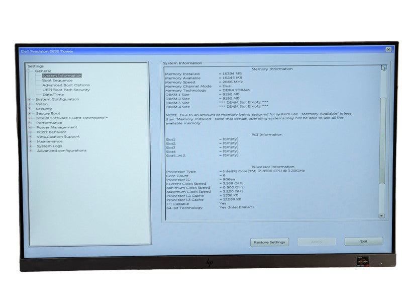 DELL Precision 3630 Intel i7-8700 @ 3.20Ghz 16GB RAM & 256GB NVMe  -