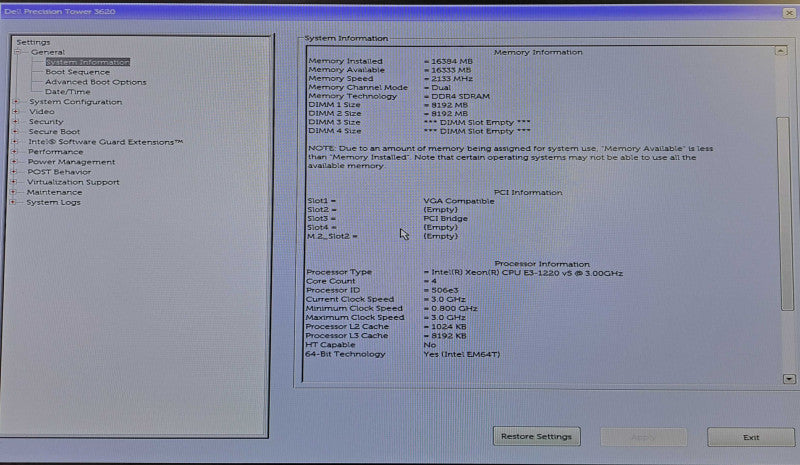 Dell Precision T3620 | Xeon E3-1220 v5 @ 3.00GHz 4-Core, 16GB DDR4, NVS 310