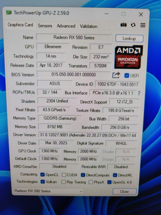 ASUS STRIX AMD RADEON RX580 8GB PCIE %