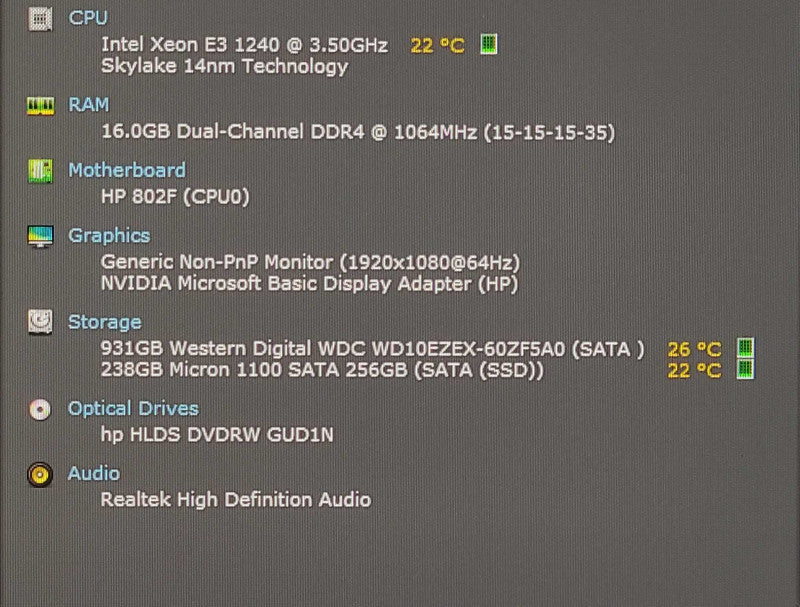 HP Z240 Tower Workstation, Xeon E3-1240 v5 3.50GHz, 16GB DDR4, 256GB SSD, 1TB HDD, Quadro K2200