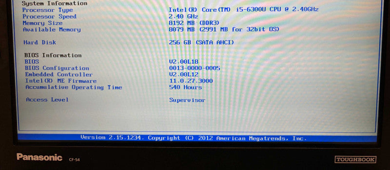 Panasonic ToughBook CF-54 i5-6300U 8GB 256SSD 540Hrs Missing SATA Caddy READ!