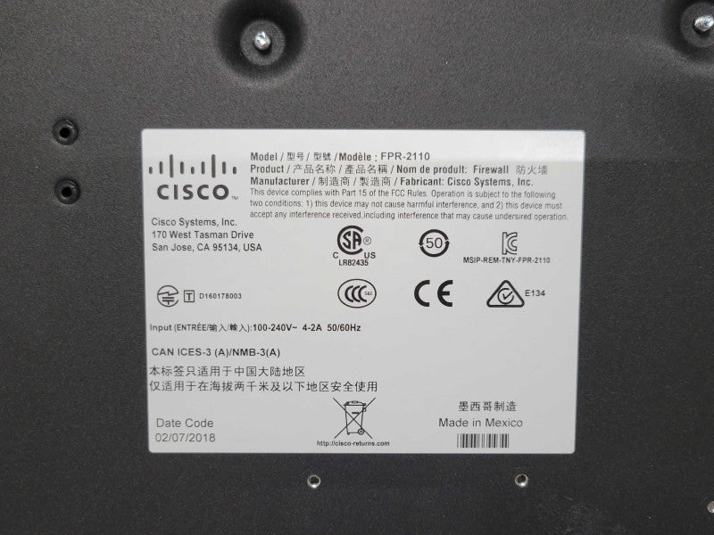 Cisco FPR-2100 Series FPR-2110 Firewall Security Appliance, 100GB SSD _