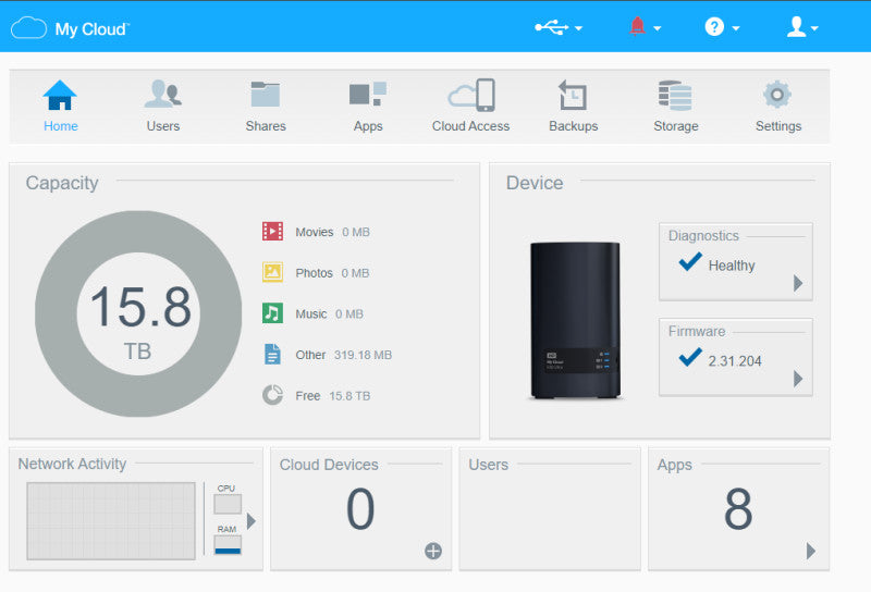 WD My Cloud EX2 Ultra NAS, 2x 8TB HDDs