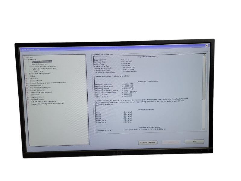 DELL OPTIPLEX 3060 MT I5 - 8500 CPU @ 3.00GHz 16GB DDR4 Ram Î¸