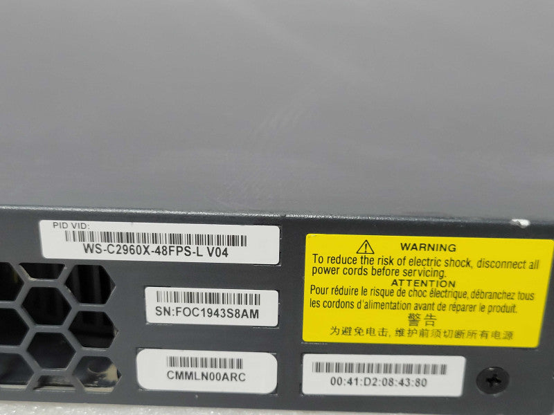 Cisco WS-C2960X-48FPS-L V04 48-Port Gigabit PoE+ Switch 4xSFP Q_