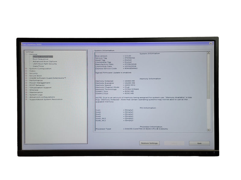 DELL OPTIPLEX 3060 MT I3 - 8100 CPU @ 3.60GHz 16GB DDR4 Ram Î¸