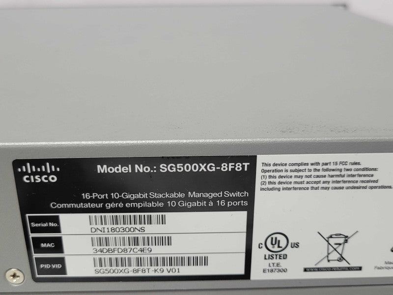 Cisco SG500XG-8F8T-K9 V01 16-port 10-Gigabit Stackable Managed Network Switch _