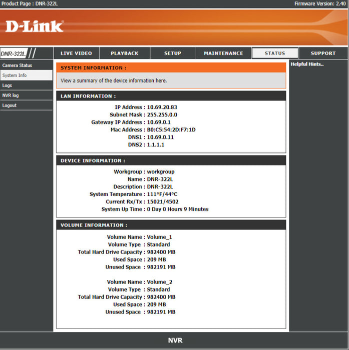 D-Link DNR-322L Network Video Recorder, 2x 1TB 3.5\\" HDDs