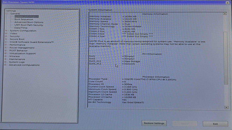 Dell Precision 3430 SFF | i7-8700 @ 3.20GHz 6-Core, 16GB DDR4, 256GB NVMe